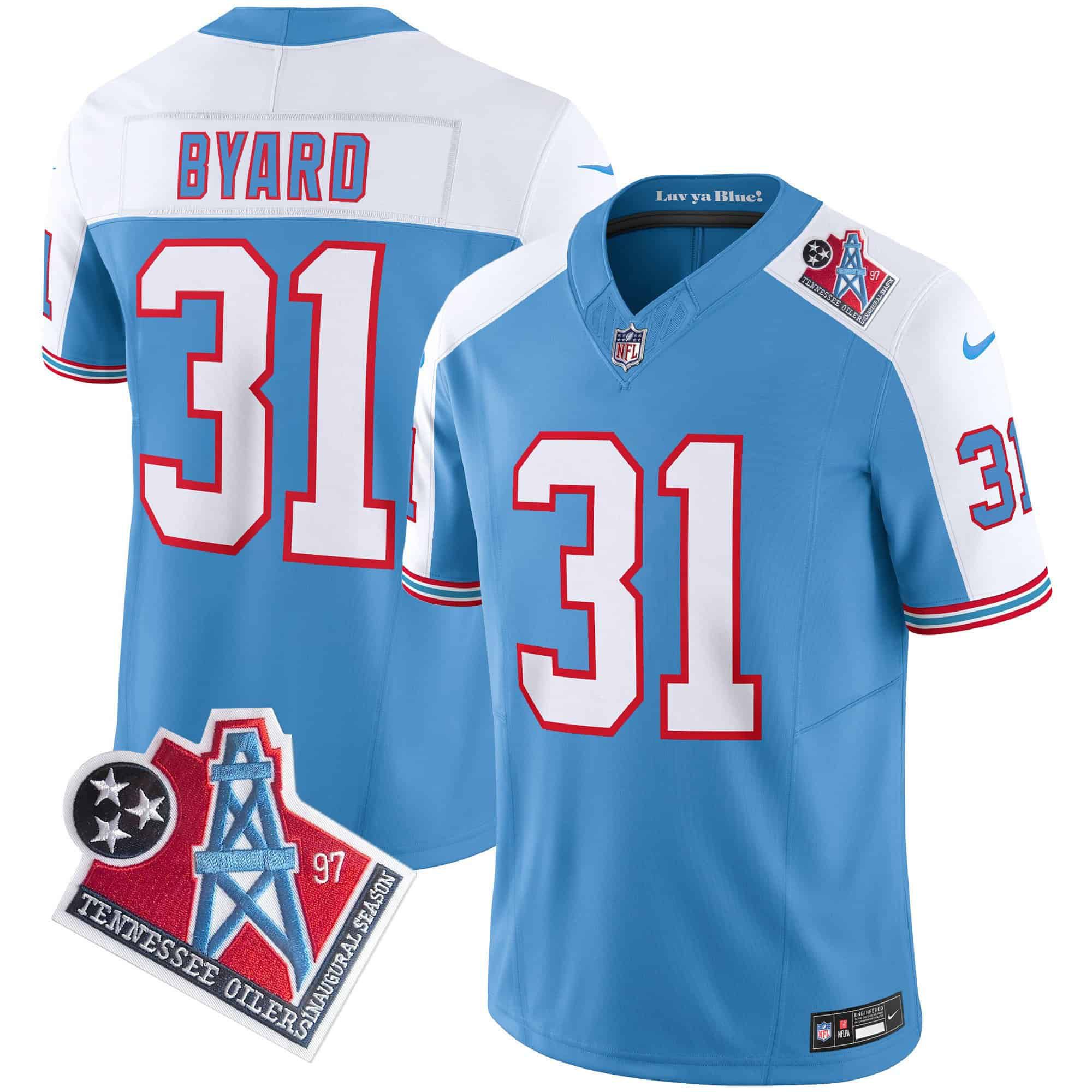 Men Tennessee Titans #31 Byard Light Blue 1997 Throwback 2024 Nike Limited Vapor NFL Jersey style 1